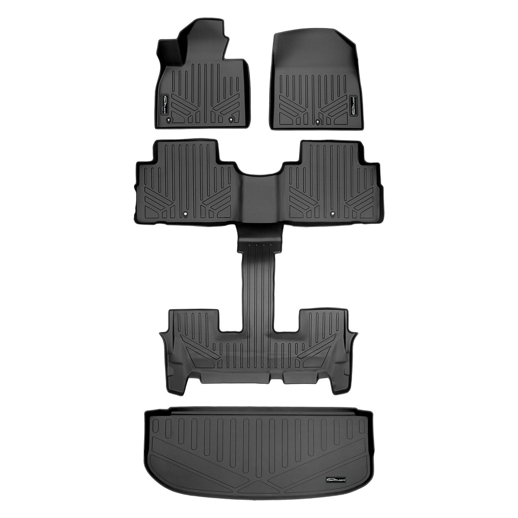 SMARTLINER Floor Mats 2 Rows and Cargo Liner Behind 3rd Row Set Black Compatible With 2020-2025 Hyundai Palisade w/ Bucket Seats (SA0472/B0495/E0472)