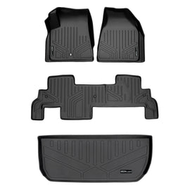 SMARTLINER Custom Floor Mats 2 Rows and Cargo Liner Behind 3rd Row Set Black Compatible With Traverse / Enclave with 2nd Row Bench Seat (SA0043/B0043/D0044)
