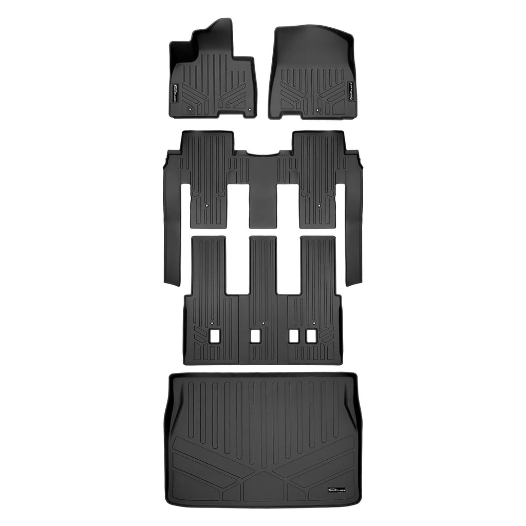 SMARTLINER Custom Fit Black 3 Row & Cargo Liner Behind the 2nd Row Floor Mat Liner Set Compatible With 2022-2023 Kia Carnival MPV (SA0556/B0556/C0556/D0556)