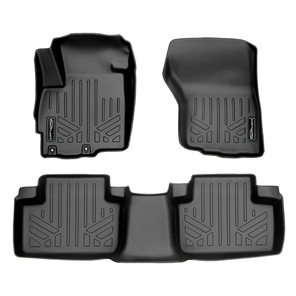 SMARTLINER Custom Fit All Weather Protection Black 2 Row Floor Mat Liner Set Compatible With 2011-2023 Mitsubishi Outlander Sport (SA0355/B0356)