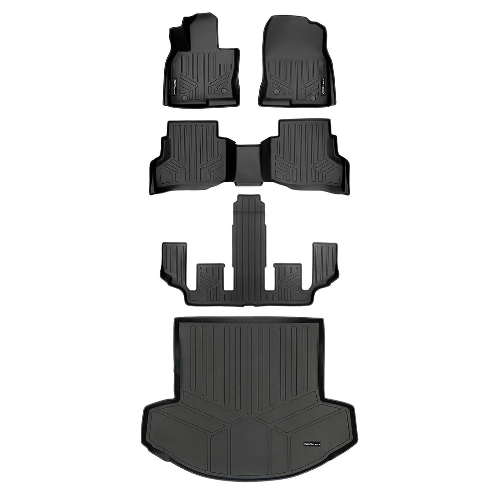 SMARTLINER Custom Fit All Weather Protection Black 3 Row Floor Liners & Cargo Liner behind the 2nd Row Seats Compatible With 2016-2023 Mazda CX-9 (SA0257/B0257/C0523/D0257)