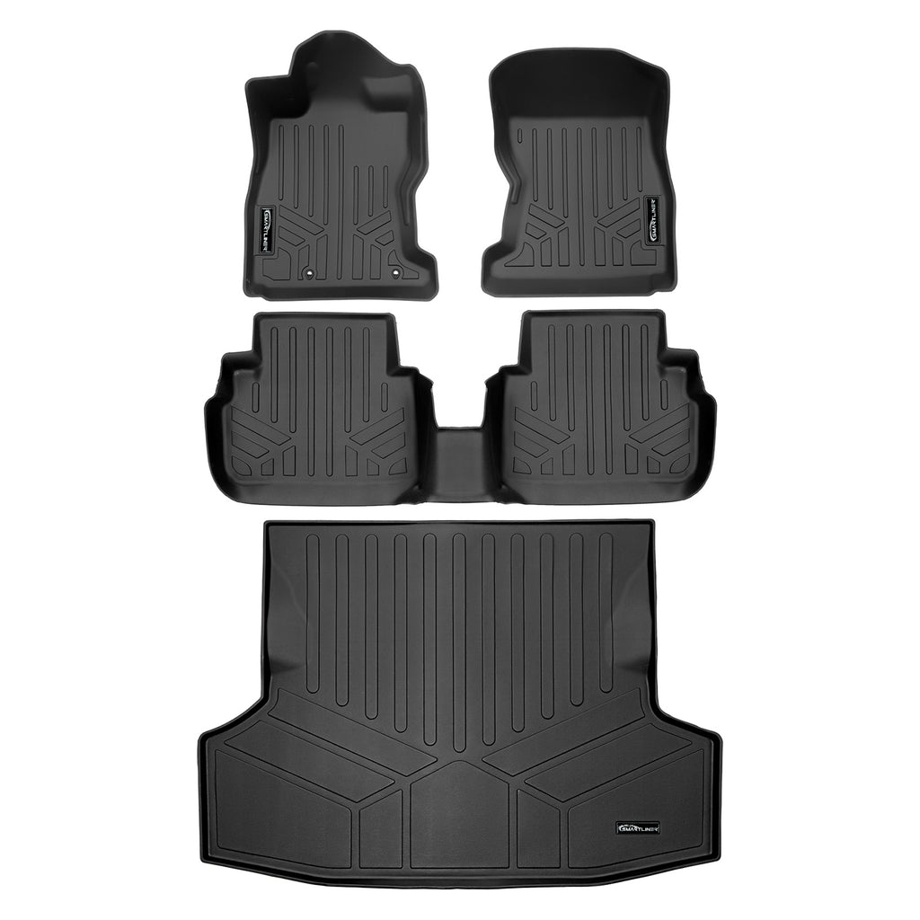 SMARTLINER All Weather Protection Custom Fit Black 2 Row Floor Mats and Cargo Liner Set Compatible With 2022-2024 Subaru WRX (SA0720/B0358/D0720)