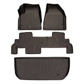SMARTLINER Custom Floor Mats 2 Rows and Cargo Liner Behind 3rd Row Set Cocoa Compatible With Traverse / Enclave with 2nd Row Bench Seat (SA3043/B3043/D3044)