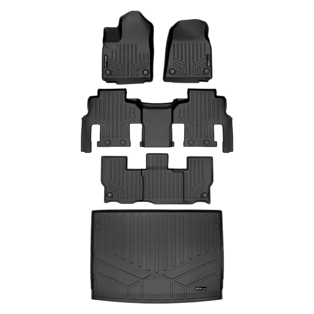 SMARTLINER Custom Fit Black 3 Row & Cargo Liner Behind the 3rd Row Floor Mat Liner Set Compatible With 2023-2024 Jeep Grand Wagoneer L (SA0573/B0577/C0577/E0708)