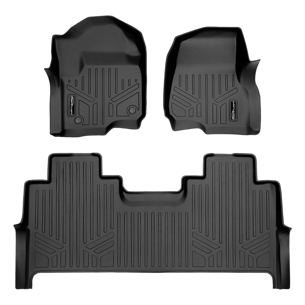 SMARTLINER Floor Mats 2 Row Liner Set Black Compatible With 2017-2022 Ford F-250/F-350 Super Duty Crew Cab with 1st Row Bucket Seats (SA0246/B0246)