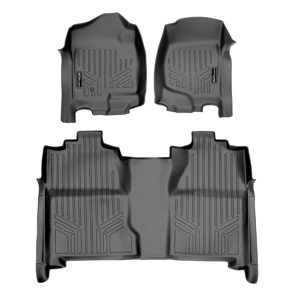 SMARTLINER Floor Mats 2 Row Liner Set Grey Compatible With 2007-2013 Silverado/Sierra 1500 Crew Cab - 2007-2014 2500/3500 HD Crew Cab (SA2015/B2020)
