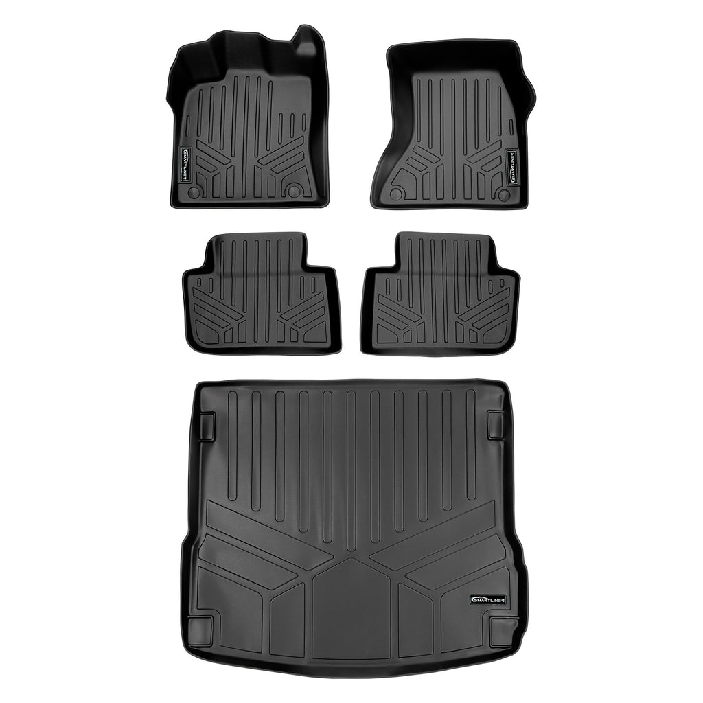 SMARTLINER Custom Fit Floor Mats 2 Rows and Cargo Liner Set Black Compatible With 2014-2021 Porsche Macan - All Models (SA0214/B0215/D0215)
