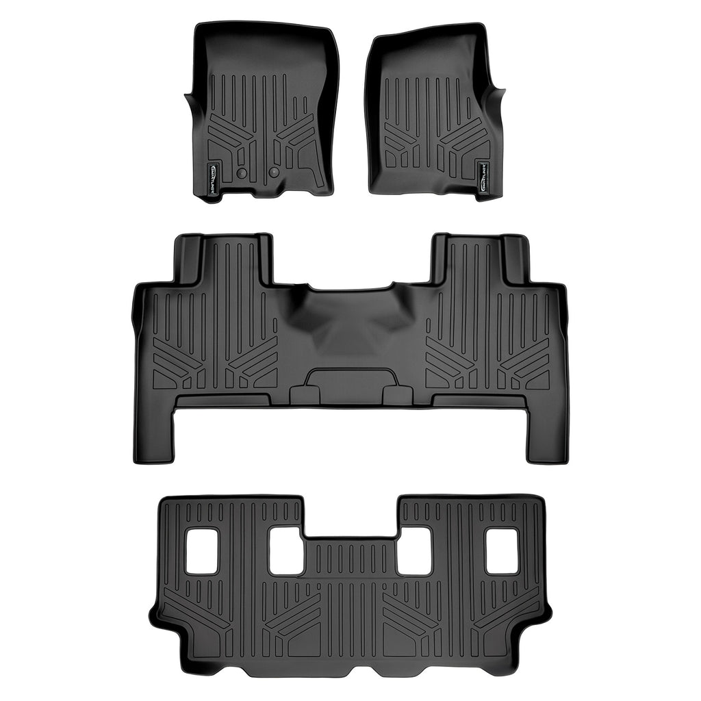 SMARTLINER Floor Mats 3 Row Liner Set Black Compatible With 2011-2017 Expedition EL / Navigator L with 2nd Row Bench Seat or Console (SA0183/B0183/C0185)