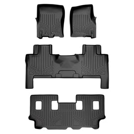 SMARTLINER Floor Mats 3 Row Liner Set Black Compatible With 2011-2017 Expedition EL / Navigator L with 2nd Row Bench Seat or Console (SA0183/B0183/C0185)