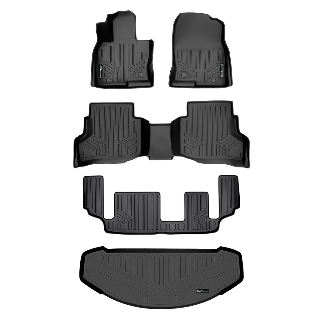 SMARTLINER Custom Fit All Weather Protection Black 3 Row Floor Liners & Cargo Liner behind the 3rd Row Seats Compatible With 2016-2023 Mazda CX-9 (SA0257/B0257/C0257/E0257)