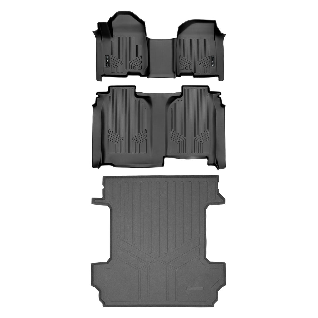 SMARTLINER Floor Mats & Truck Bed Mat Set Compatible With Vinyl Floor 19-21 Silverado/Sierra 1500 Crew Cab with 1st Row Bench Seat (SA0458/B0457/K0400)