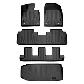 SMARTLINER Floor Mats 3 Rows and Cargo Liner Behind 3rd Row Set Black Compatible With 2018-2022 Lexus RXL with 3rd Row Seats - All Models (SA0222/B0222/C0222/E0357)