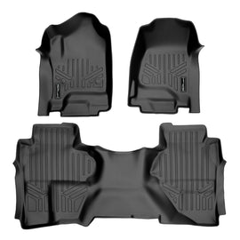 SMARTLINER Custom Floor Mats 2 Row Liner Set Black Compatible With Double Cab 2014-2018 Silverado/Sierra 1500 - 2015-2019 2500/3500 HD (SA0136/B0148)