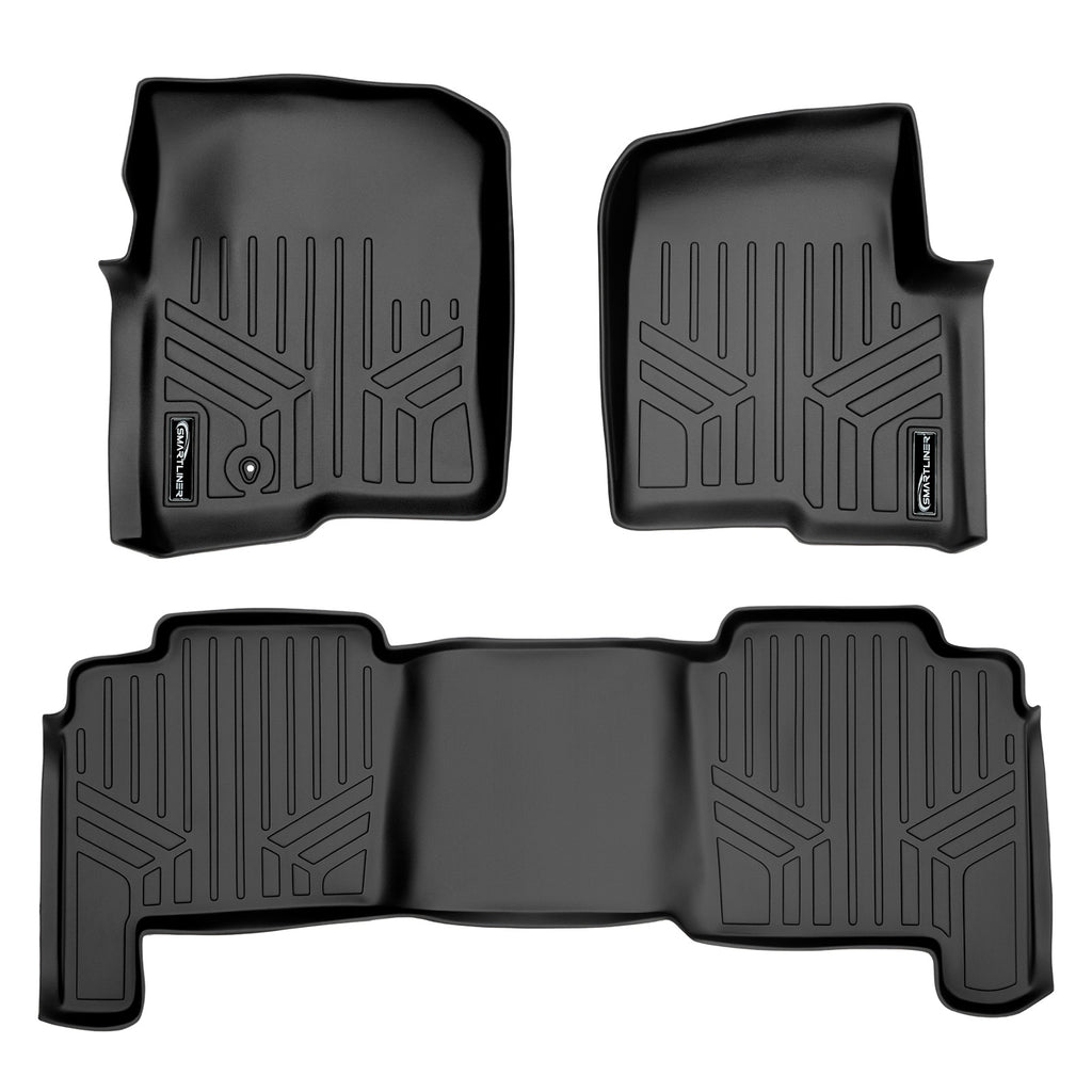SMARTLINER Floor Mats 2 Row Liner Set Black Compatible With 2004-2008 Ford F-150 SuperCrew Cab / 2006-2008 Lincoln Mark LT Crew Cab (SA0175/B0175)