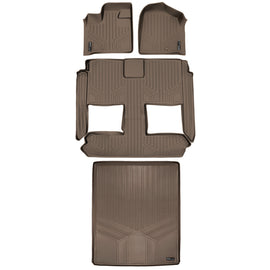 SMARTLINER Floor Mats 3 Rows and Cargo Liner Behind 2nd Row Set Tan Compatible With 2008-2020 Caravan / Town & Country (SA1046/B1046/D1181)