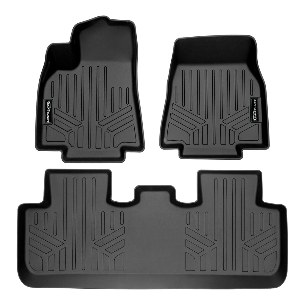 SMARTLINER All Weather Custom Fit Black 2 Rows Floor Mat Liner Set Compatible With 2020-2023 Tesla Model Y (SA0529/B0529)