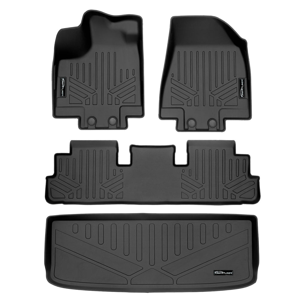 SMARTLINER Custom Fit Floor Mats 2 Rows and Cargo Liner Behind 3rd Row Set Black Compatible With 2022-2023 Nissan Pathfinder (SA0567/B0567/E0567)