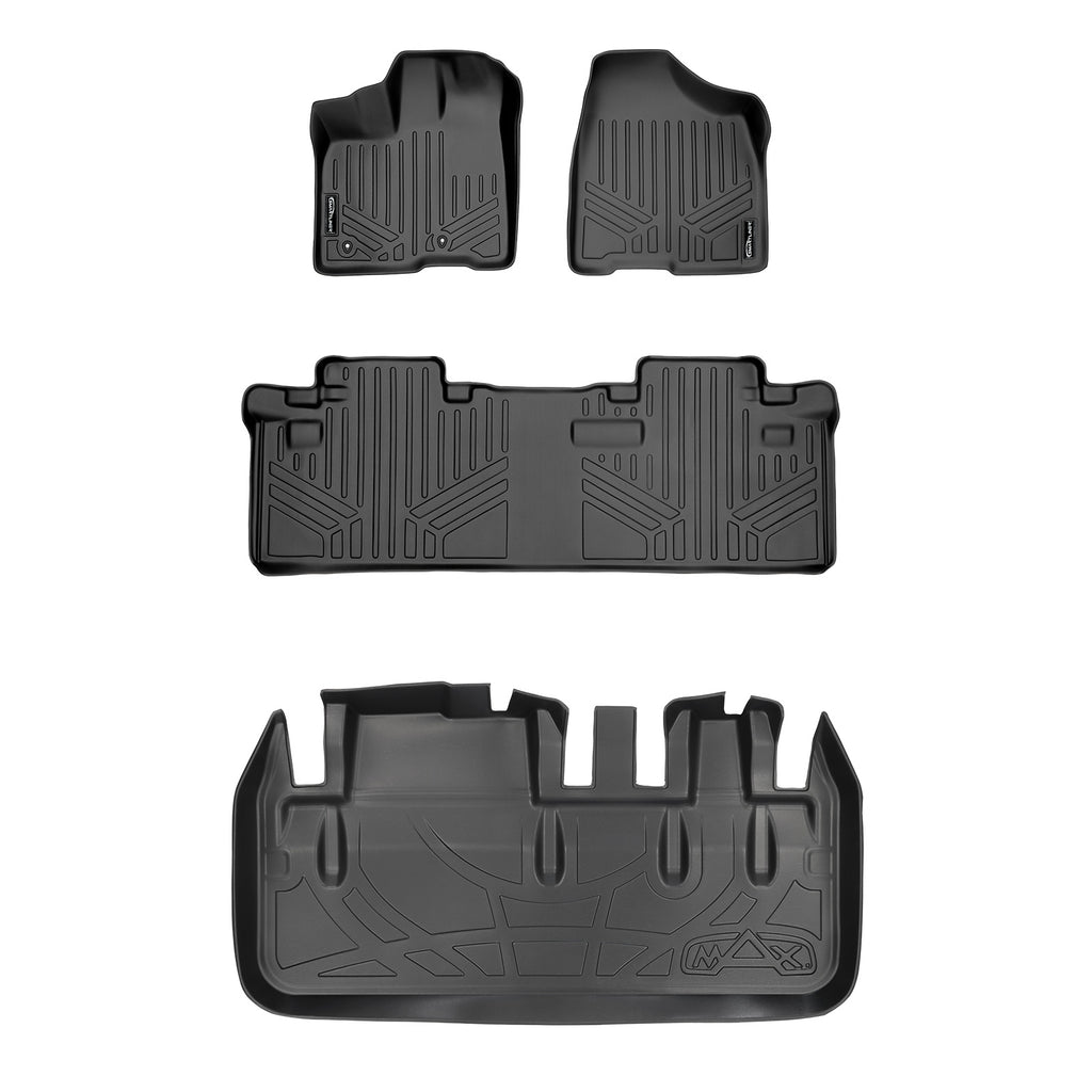 SMARTLINER Custom Floor Mats 2 Rows and Cargo Liner Behind 3rd Row Set Black Compatible With 2011-2012 Toyota Sienna 8 Passenger Model (SA0083/B0083/D0128)