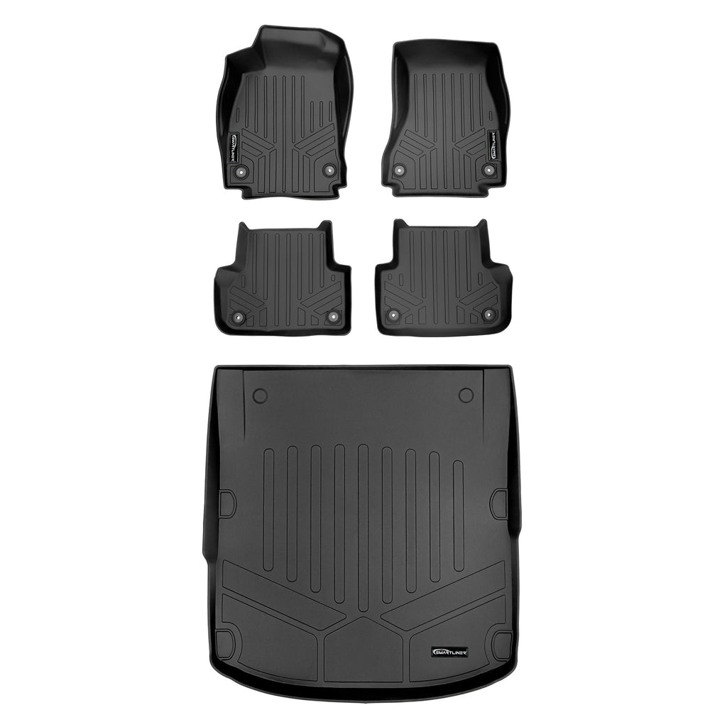 SMARTLINER Custom Fit All Weather Protection Black 2 Row Floor Liners & Cargo Liner behind the 2nd Row Seats Compatible With 2017-2025 Audi A4/S4 (SA0352/B0352/D0352)