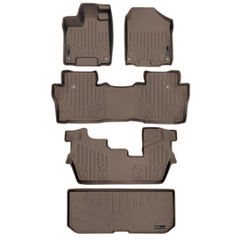 SMARTLINER Custom Fit Floor Mats 3 Rows and Cargo Liner Behind 3rd Row Set Tan Compatible With 2016-2022 Honda Pilot 8 Passenger Model (SA1200/B1200/C1200/E1200)