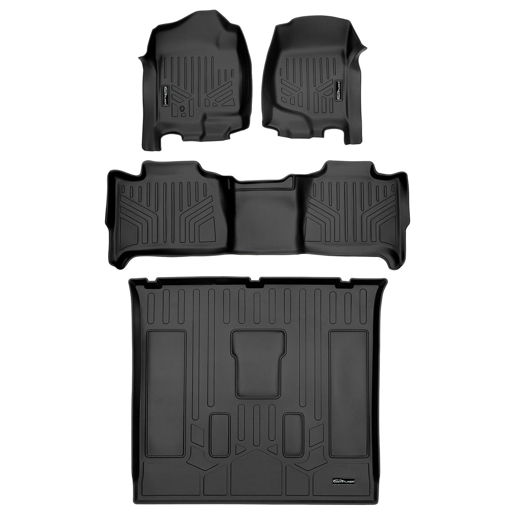 SMARTLINER Custom Fit Floor Mats 2 Rows and Cargo Liner Behind 2nd Row Set Black Compatible With 2007-2014 Tahoe / Yukon (SA0015/B0015/D0045)