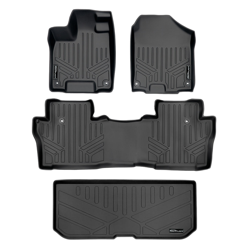 SMARTLINER Custom Fit Floor Mats 2 Rows and Cargo Liner Behind 3rd Row Set Black Compatible With 2016-2022 Honda Pilot (SA0200/B0200/E0200)