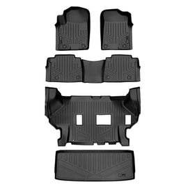 SMARTLINER Custom Fit All Weather Protection Black 3 Row Floor Liners & Cargo Liner behind the 3rd Row Seats Compatible With 2019-2024 Infiniti QX80 (SA0504/B0504/C0504/E0242)