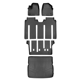 SMARTLINER Custom Floor Mats 3 Rows and Cargo Liner Behind 2nd Row Set Black Compatible With 2015-2021 Kia Sedona 7 Passenger Model Only (SA0203/B0239/C0239/D0203)