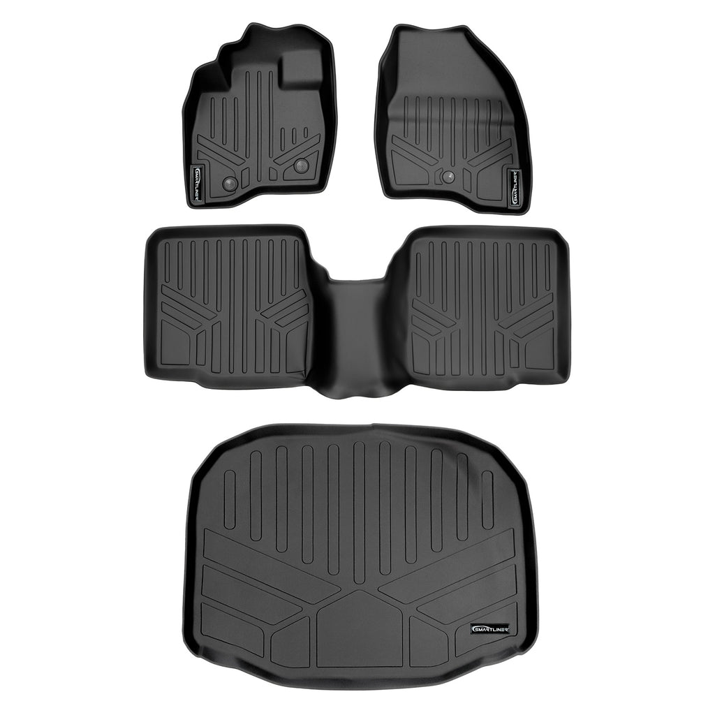 SMARTLINER Custom Fit Floor Mats 2 Rows and Cargo Liner Set Black Compatible With 2017-2019 Ford Explorer without 2nd Row Center Console (SA0245/B0082/E0082)