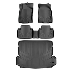 SMARTLINER Custom Fit Floor Mats and Cargo Liner Set Black Compatible With 2014-2020 Nissan Rogue with 3rd Row Seats (SA0151/B0151/D0237)