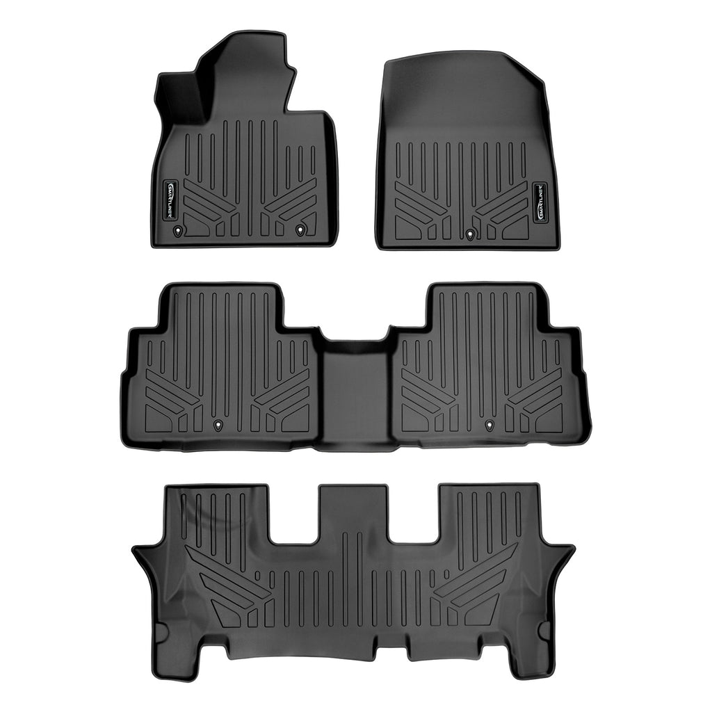 SMARTLINER All Weather Custom Fit Floor Mats 3 Row Liner Set Black Compatible With 2020-2025 Hyundai Palisade Fits Bench and Bucket Seats (SA0472/B0472/C0417)