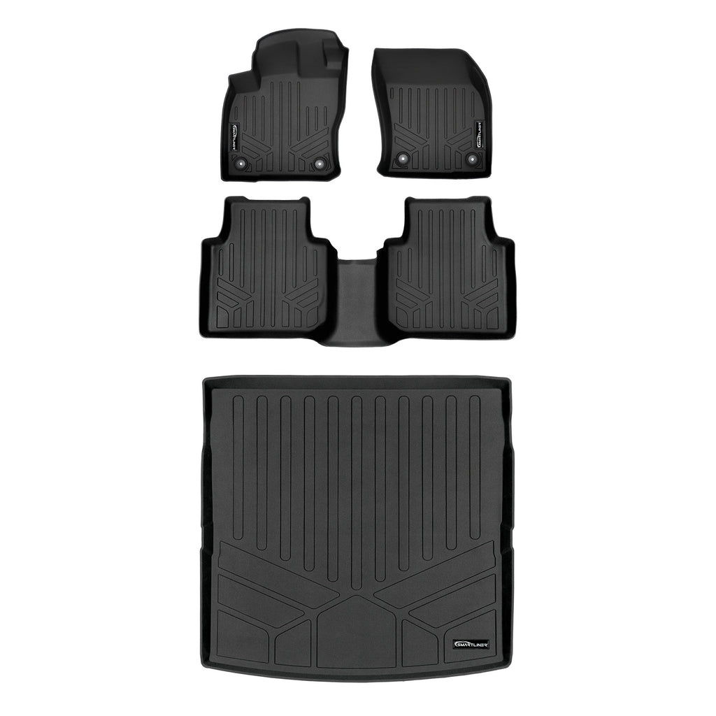 SMARTLINER Custom Fit Floor Mats 2 Rows and Cargo Liner Behind 2nd Row Set Black Compatible With 2018-2021 Volkswagen Tiguan 7 Passenger (SA0270/B0270/D0431)