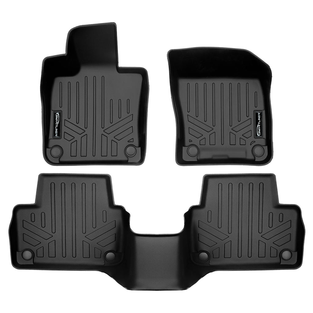 SMARTLINER All Weather Protection Custom Fit Black 2 Row Floor Mat Liner Set Compatible With 2019-2023 Volvo S60 (SA0661/B0661-R)
