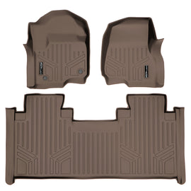 SMARTLINER Custom Floor Mats 2 Row Liner Set Tan Compatible With 2017-2022 Ford F-250/F-350 Super Duty SuperCab with 1st Row Bench Seat (SA1246/B1199-P)