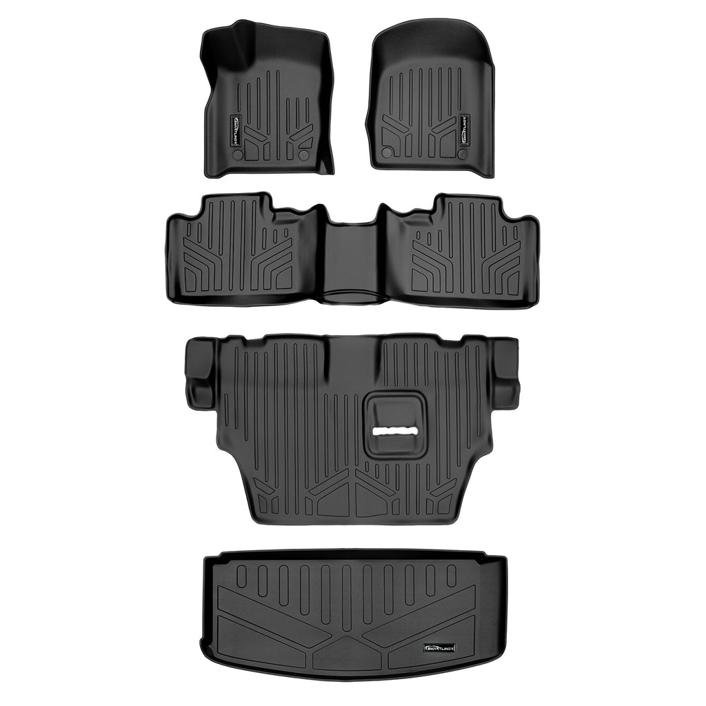 SMARTLINER Floor Mats 3 Rows and Cargo Liner Behind 3rd Row Set Black Compatible With 2016-2022 Dodge Durango with 2nd Row Bench Seat (SA0315/B0071/C0071/E0113)