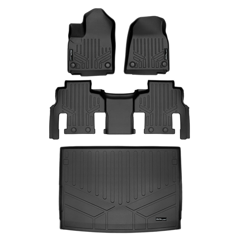 SMARTLINER Custom Fit Black 2 Row & Cargo Liner Behind the 3rd Row Floor Mat Liner Set Compatible With 2023-2024 Jeep Grand Wagoneer L (SA0573/B0577/E0708)