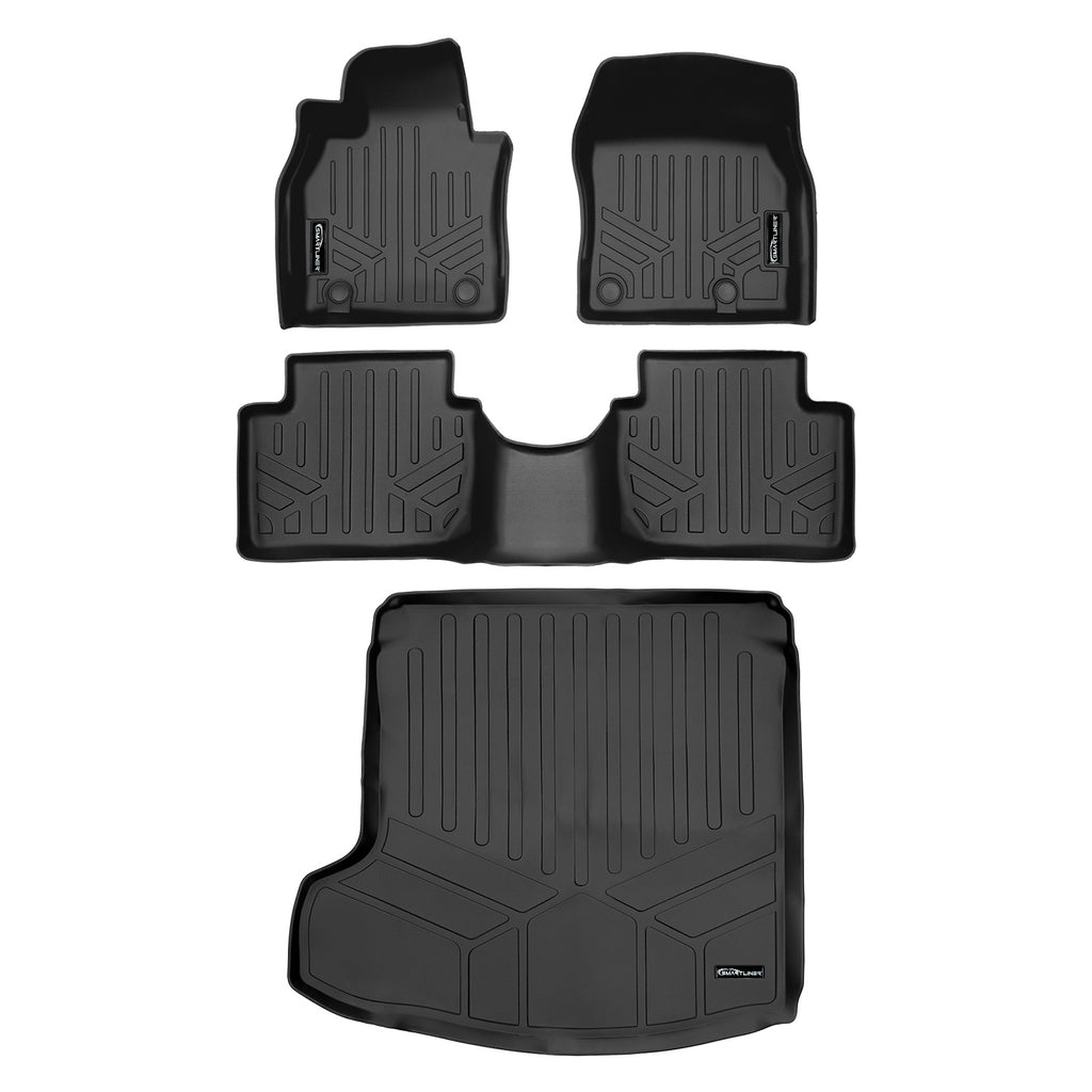 SMARTLINER Custom Fit All Weather 2 Row Floor Mats & Cargo Liner Set Black Compatible With 2019-2023 Mazda 3 (SA0609/B0696/D0609)