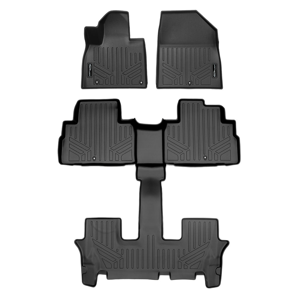 SMARTLINER All Weather Custom Fit Black 3 Row Floor Mat Liner Set Compatible With 2020-2023 Kia Telluride with 2nd Bucket Seats Without Center Console (SA0417/B0447)
