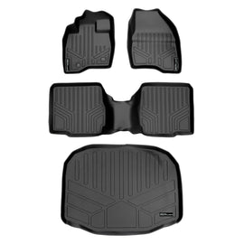 SMARTLINER Floor Mats 2 Rows and Cargo Liner Behind 3rd Row Set Black Compatible With 2015-2016 Ford Explorer with 2nd Row Center Console (SA0161/B0109/E0082)