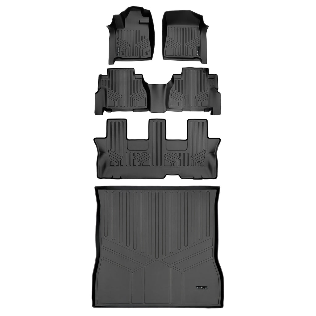 SMARTLINER Custom Floor Mats and Cargo Liner Behind 2nd Row Set Black Compatible With 2008-2011 Toyota Sequoia with Bench Seat (SA0272/B0272/C0272/D0272)