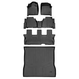 SMARTLINER Custom Floor Mats and Cargo Liner Behind 2nd Row Set Black Compatible With 2008-2011 Toyota Sequoia with Bench Seat (SA0272/B0272/C0272/D0272)