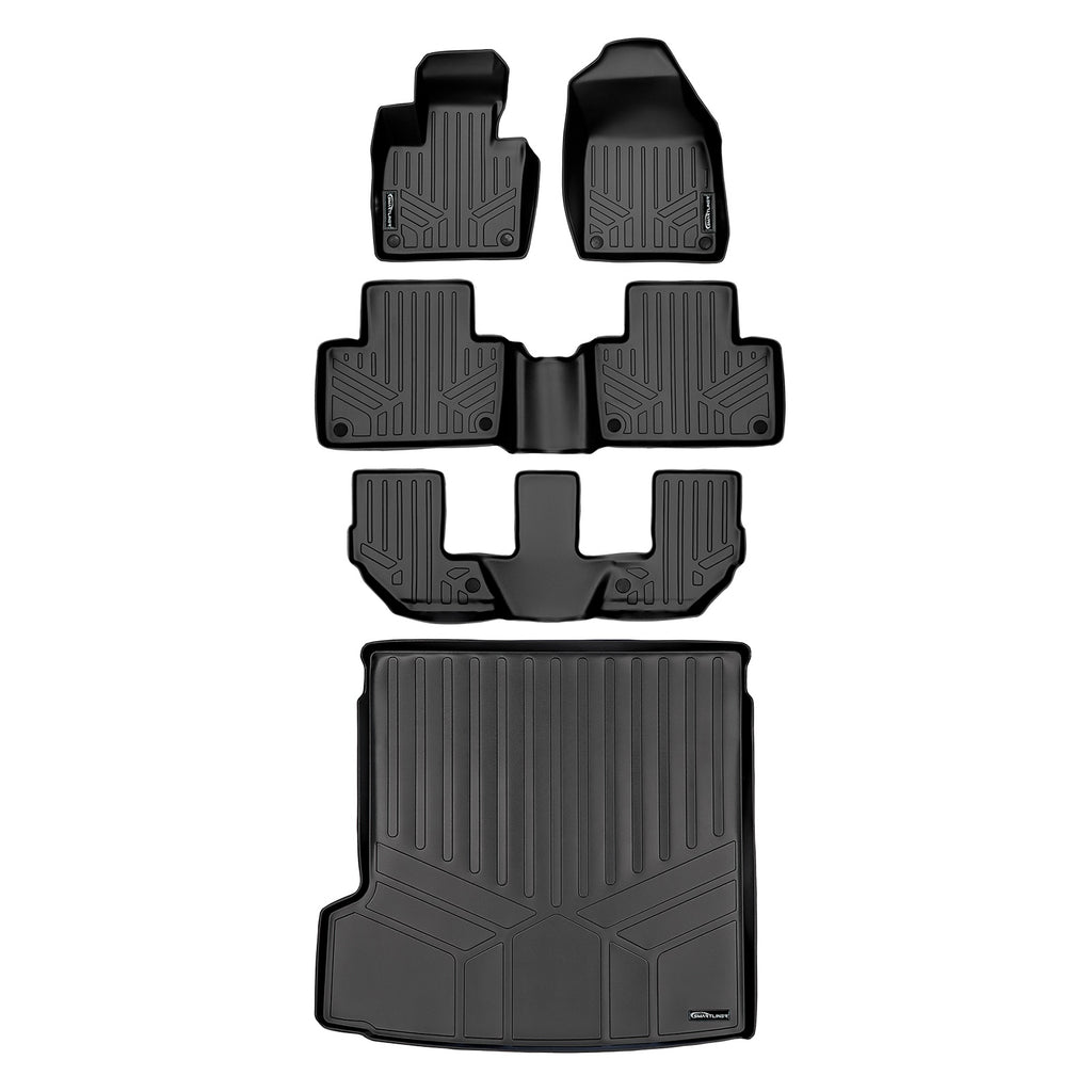 SMARTLINER Floor Mats 3 Rows and Cargo Liner Behind 2nd Row Set Black Compatible With 2016-2023 Volvo XC90 - No Plug-in Hybrid Models (SA0223/B0223/C0223/D0223)