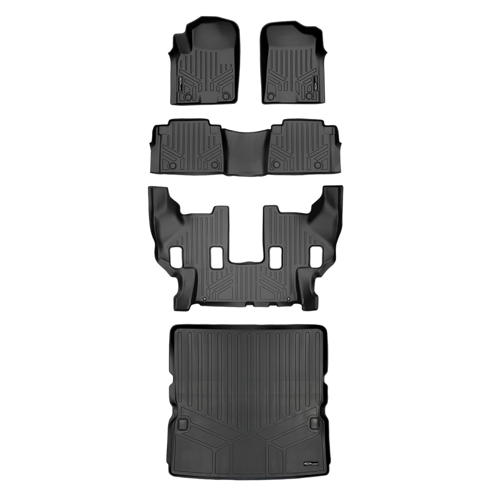 SMARTLINER Custom Fit All Weather Protection Black 3 Row Floor Liners & Cargo Liner behind the 2nd Row Seats Compatible With 2019-2024 Infiniti QX80 (SA0504/B0504/C0242/D0242)