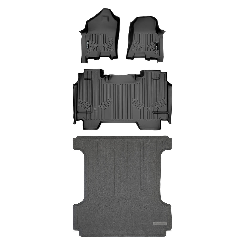 SMARTLINER Floor Mats 2 Rows - Truck Bed Mat Liner Set Black Compatible With 2019-22 Ram 1500 Crew Cab Short Bed W/o Underseat Storage (SA0369/B0369/K0369)