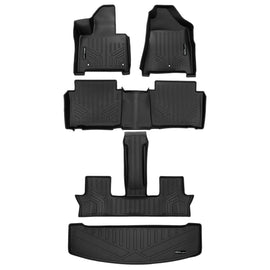 SMARTLINER All Weather Custom Fit Black 3 Row Floor Liner Set & Cargo Liner Behind 3rd Row Set Compatible With 2024 Hyundai Santa Fe Hybrid (SA0742/B0751/C0742/E0742)