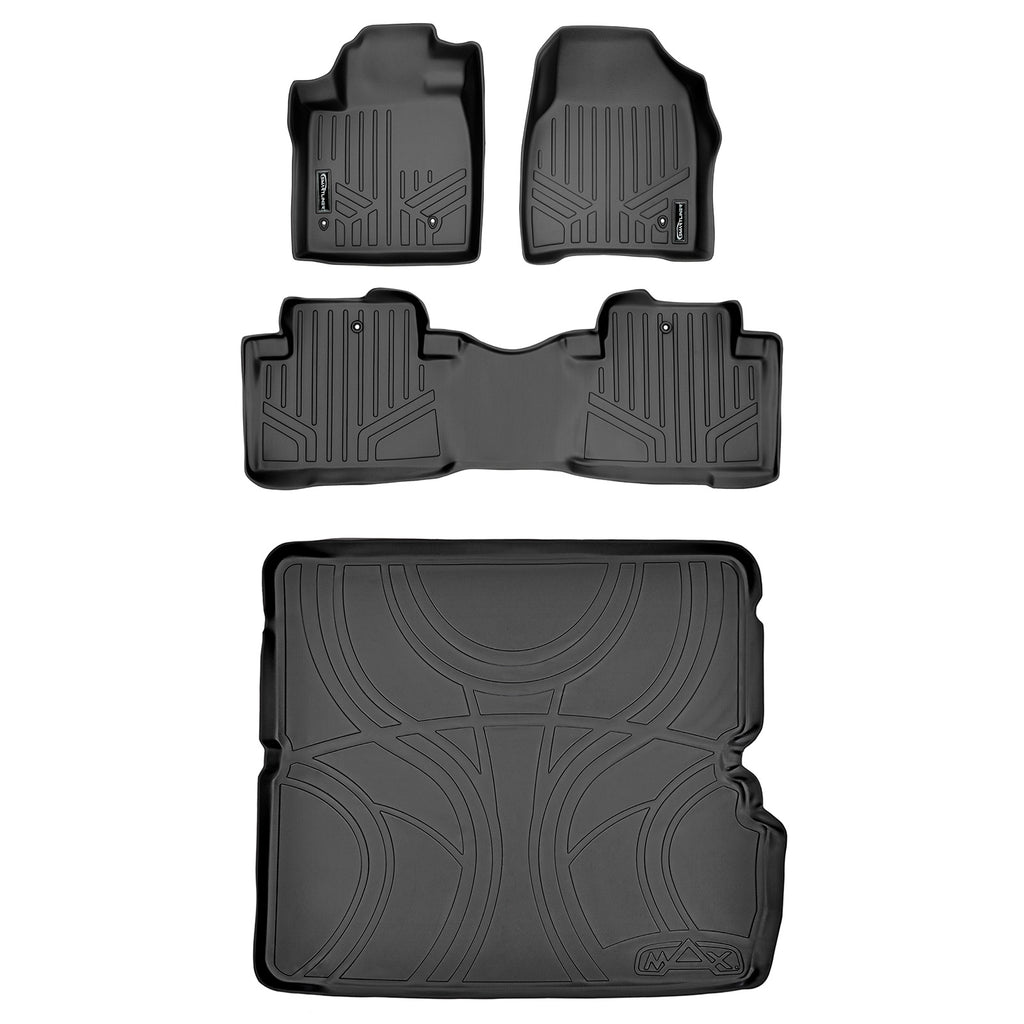 SMARTLINER Custom Fit Floor Mats 2 Rows and Cargo Liner Behind 2nd Row Set Black Compatible With 2009-2015 Honda Pilot (SA0036/B0036/D0036)