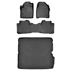 SMARTLINER Custom Fit Floor Mats 2 Rows and Cargo Liner Behind 2nd Row Set Black Compatible With 2009-2015 Honda Pilot (SA0036/B0036/D0036)