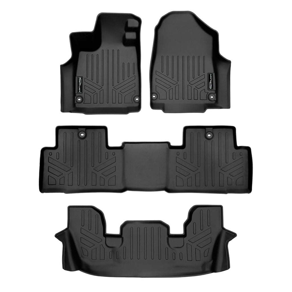 SMARTLINER Custom Fit All Weather Protection Black 3 Row Floor Liners Compatible With 2022-2025 Acura MDX (SA0581/B0581/C0581)