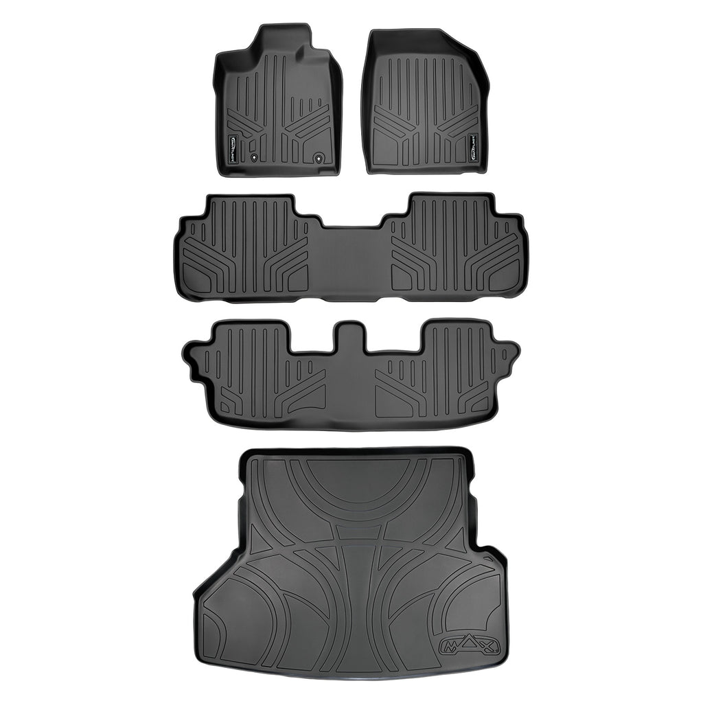 SMARTLINER Custom Fit Floor Mats 3 Rows and Cargo Liner Set Black Compatible With 2008-2013 Toyota Highlander Hybrid Only (SA0037/B0037/C0037/D0057)