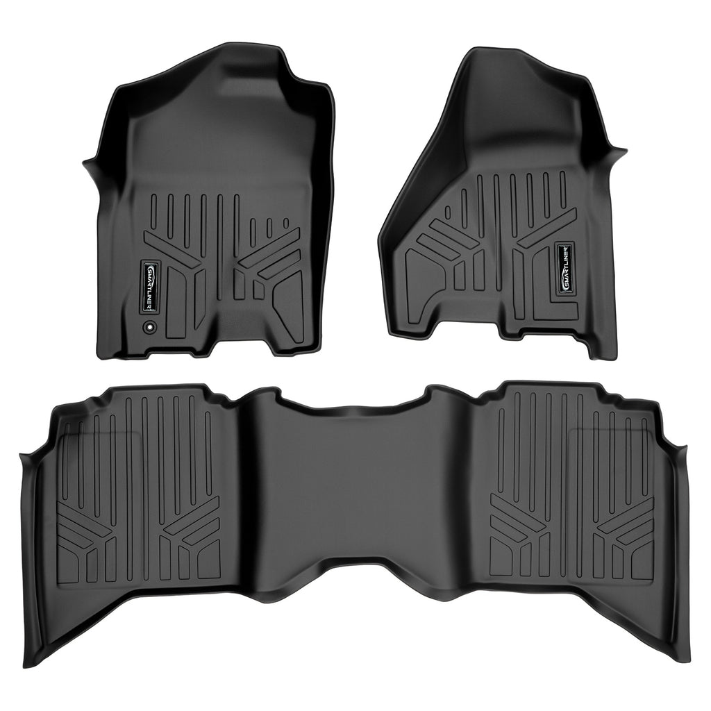 SMARTLINER Floor Mats 2 Row Liner Set Black Compatible With 2009-2012 Dodge Ram 1500 / 2010-2012 2500/3500 Crew Cab (SA0252/B0047)
